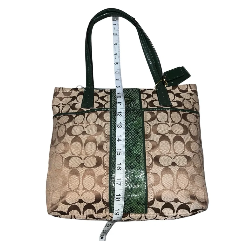 Vintage Coach Y2K Signature Canvas Tote Monogram Dark Green Leather Medium